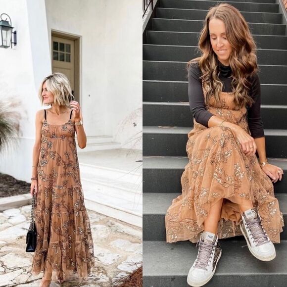 Anthropologie Maeve Sequined Tulle Maxi Dress Size XXS - Picture 1 of 14